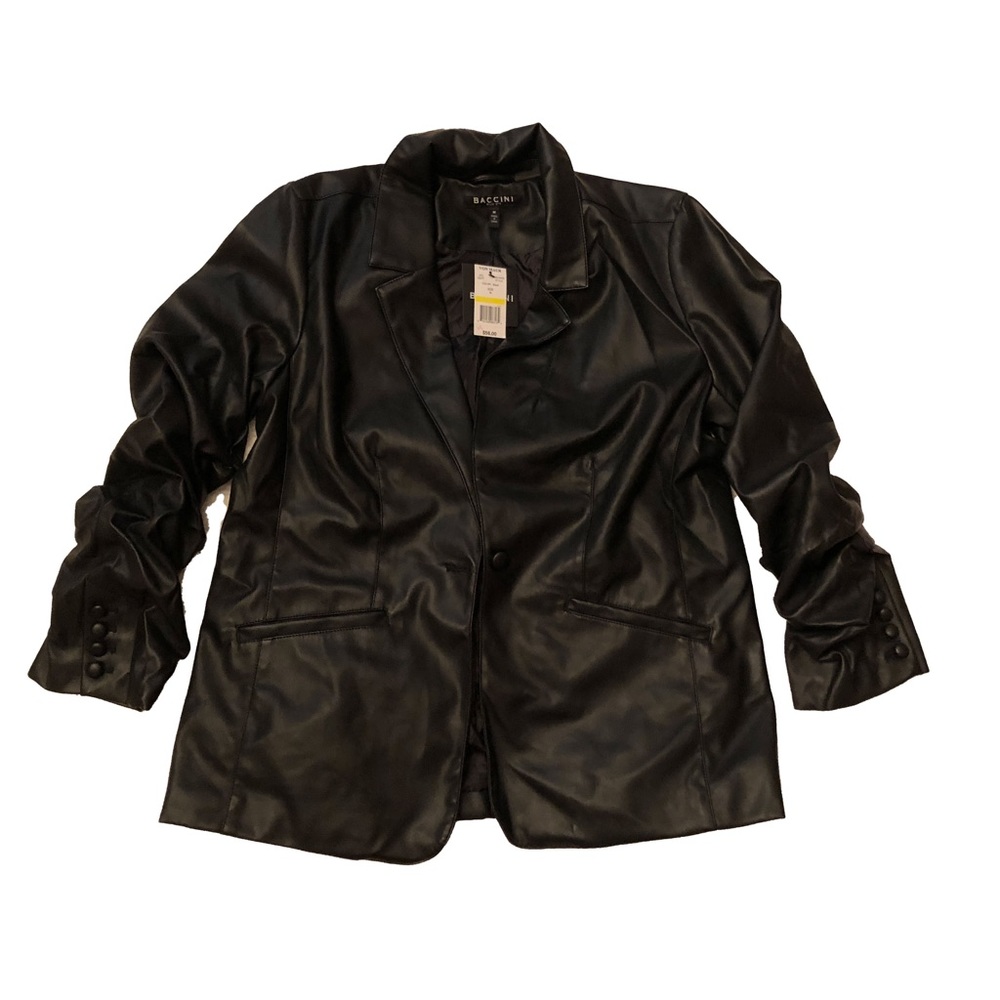 Baccini Women’s Faux Leather Black Blazer Size Medium With Faux Shape In Sleeves